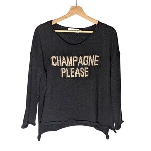 Champagne Please Black Pullover Sweater Women's Sz M Cozy Bachelorette Brunch